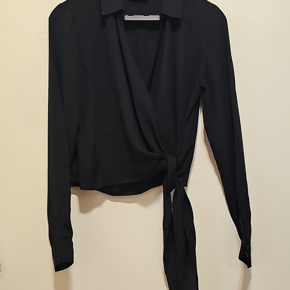 ASOS Black Long-Sleeve over-lap Wrap Around Blouse (US 4)